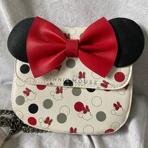 Red black cream silver Minnie Mouse Polkadot Disney bow ears crossbody purse bag
